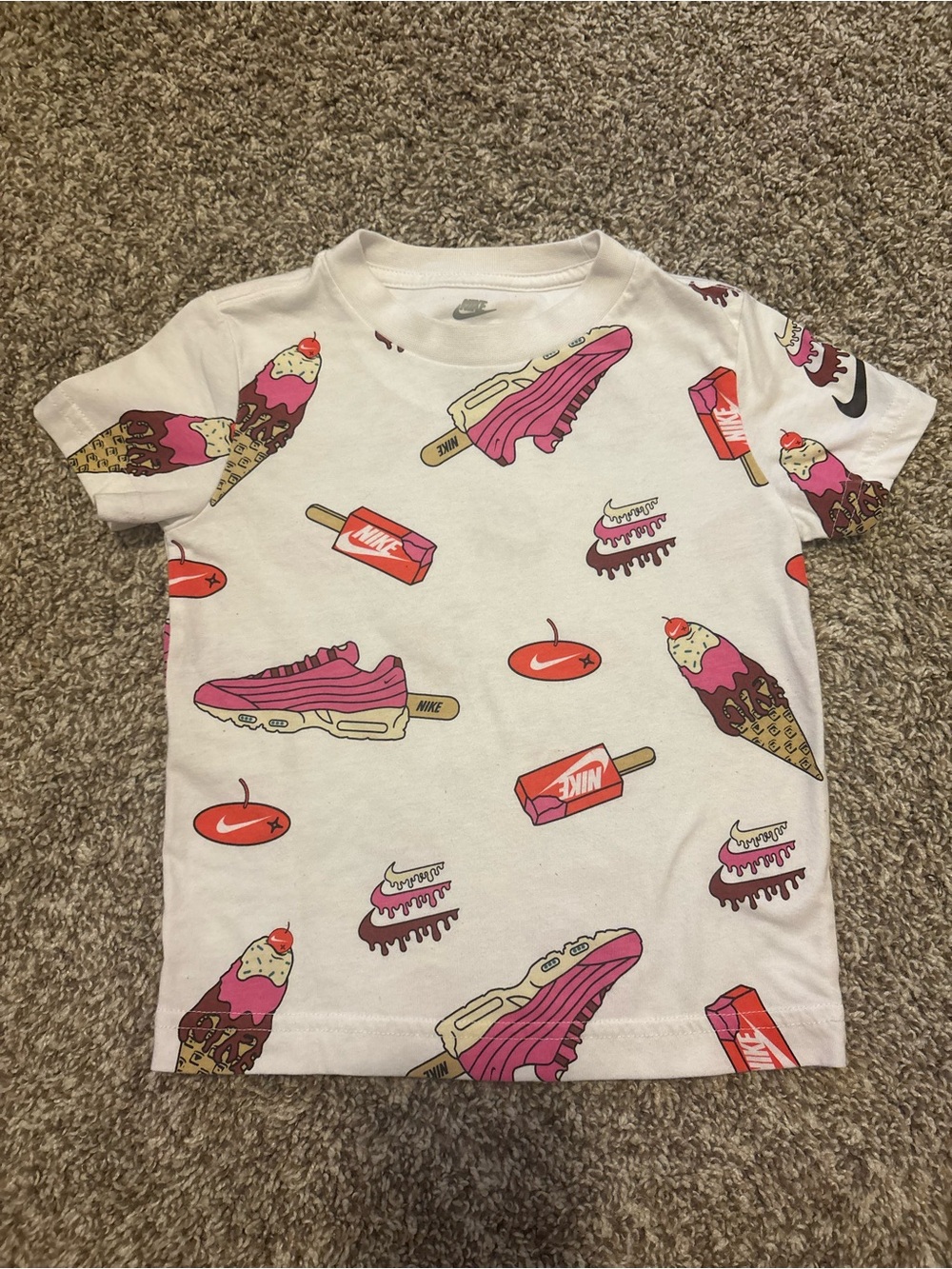 Nike White Tee with Pink Sneaker & Ice Cream Motif